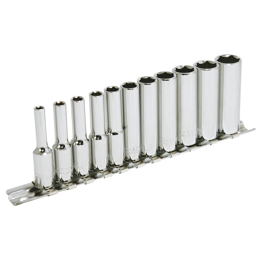 Jeu de 11 douilles profondes m&eacute;triques &agrave; prise de 1/4 po &ndash; 6 pans photo du produit