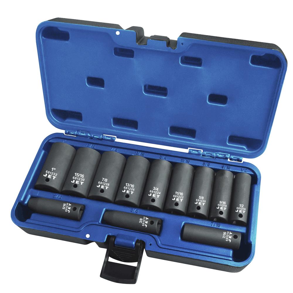 Jeu de 12 douilles &agrave; choc profondes SAE &agrave; prise de 3/8 po - 6 pans photo du produit