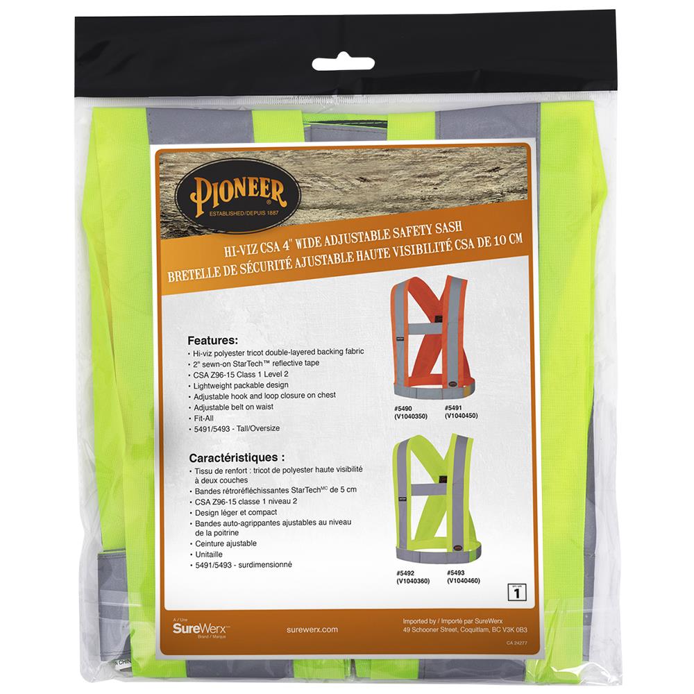 Sangle de s&eacute;curit&eacute; Hi-Vis CSA - Ajustable - 4/10 cm - Jaune/Vert haute visibilit&eacute; - T/U - Grande photo du produit