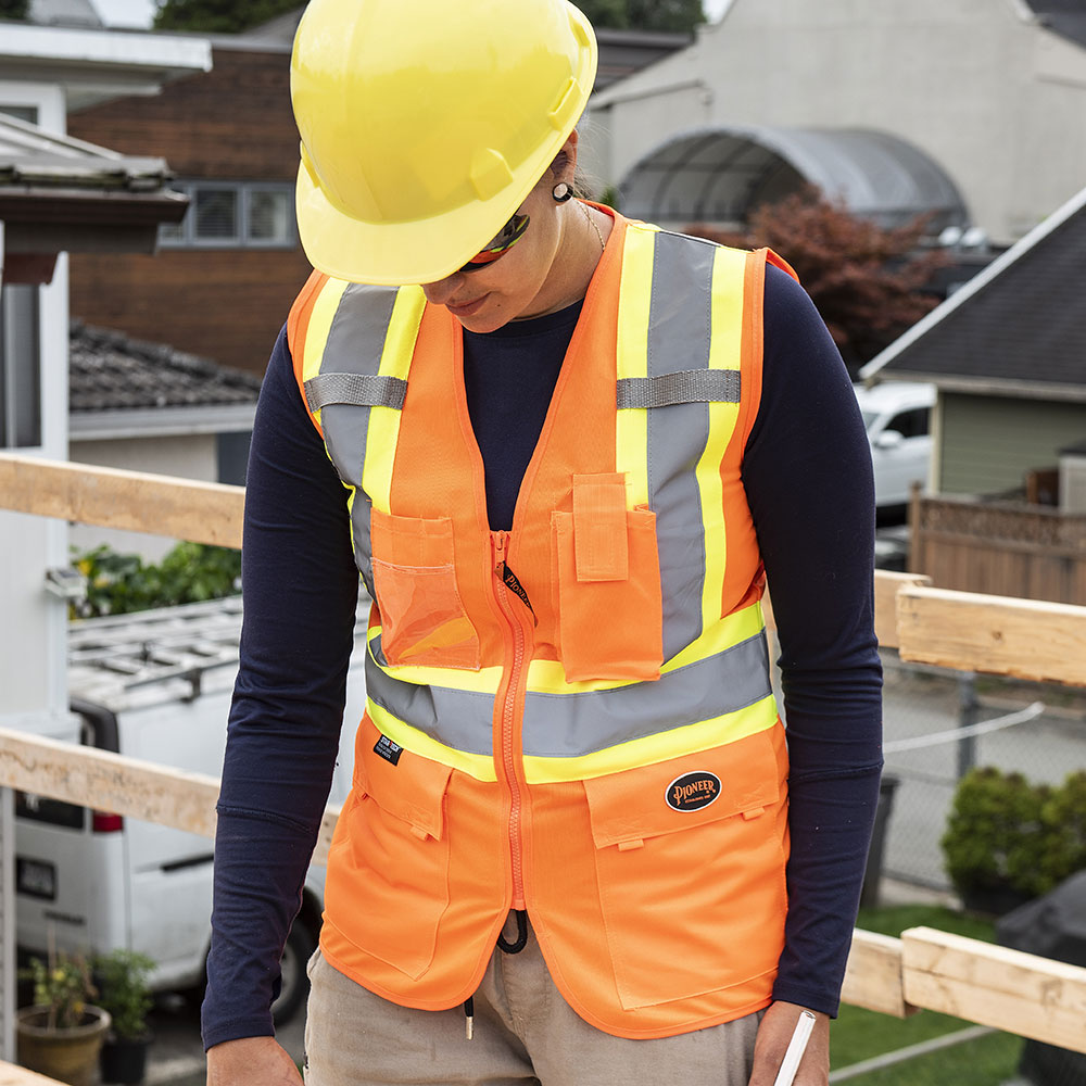 Women's Hi-Vis Tricot Poly Interlock Safety Vest - Zipper Closure - HV Orange - XL product photo