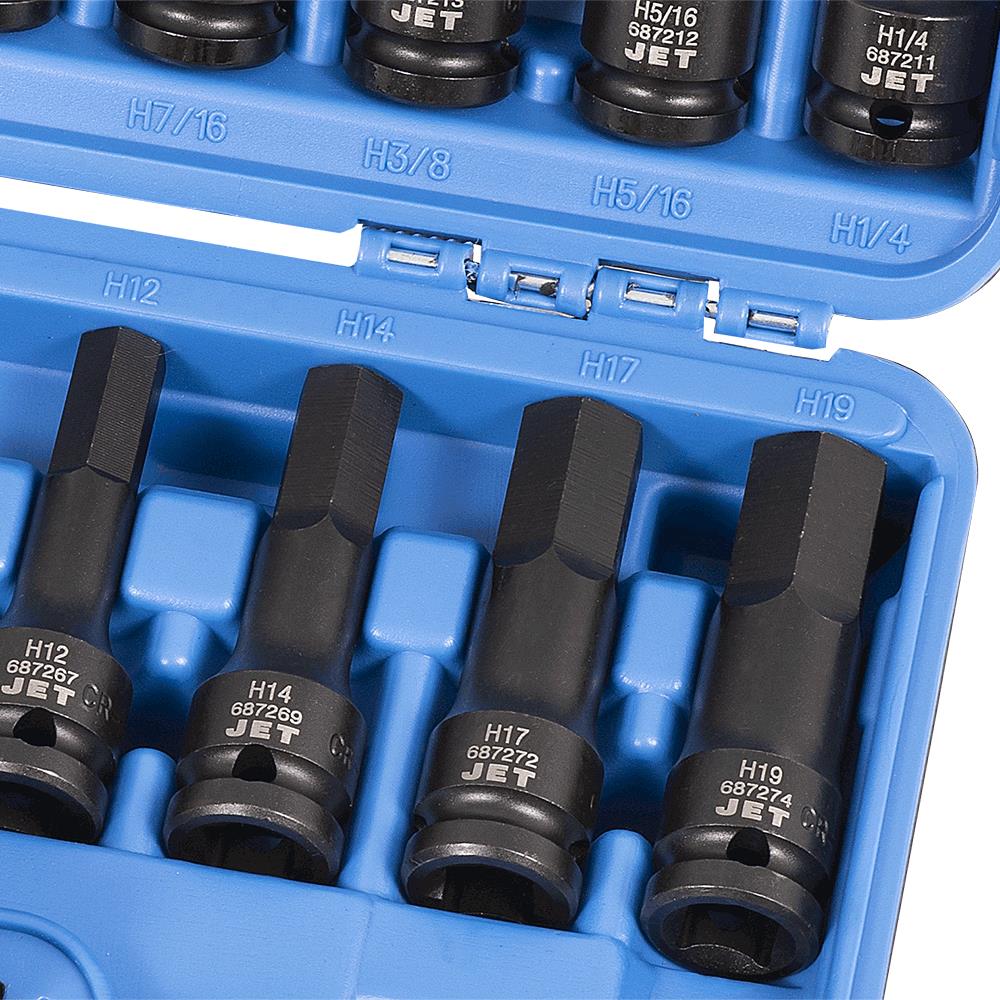 1/2" DR SAE/Metric Hex Bit Impact Socket Set - 16 pcs | 610340 | Socket