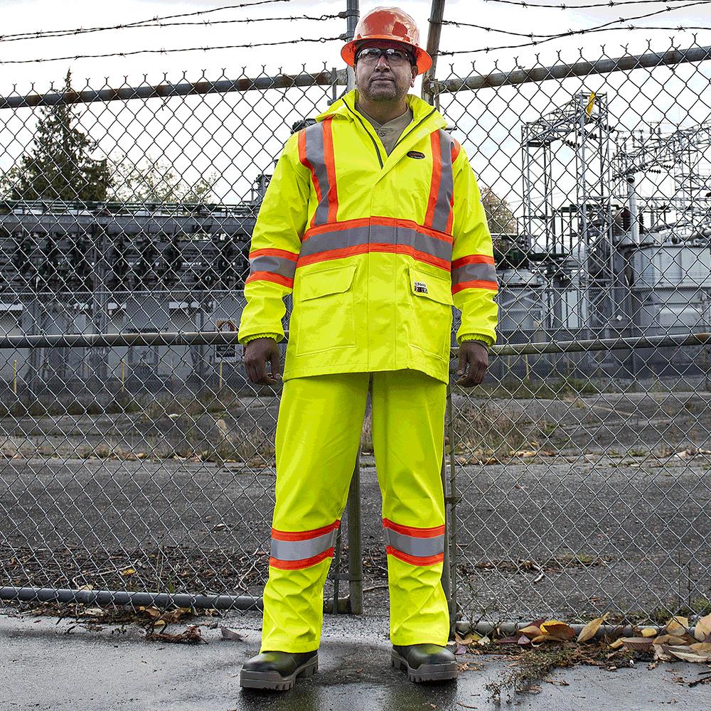 Salopette de pluie haute visibilit&eacute; ignifuge/anti-arc &eacute;l&eacute;ctrique imperm&eacute;able en poly/coton &ndash; Orange haute visibilit&eacute; &ndash; 3TG photo du produit