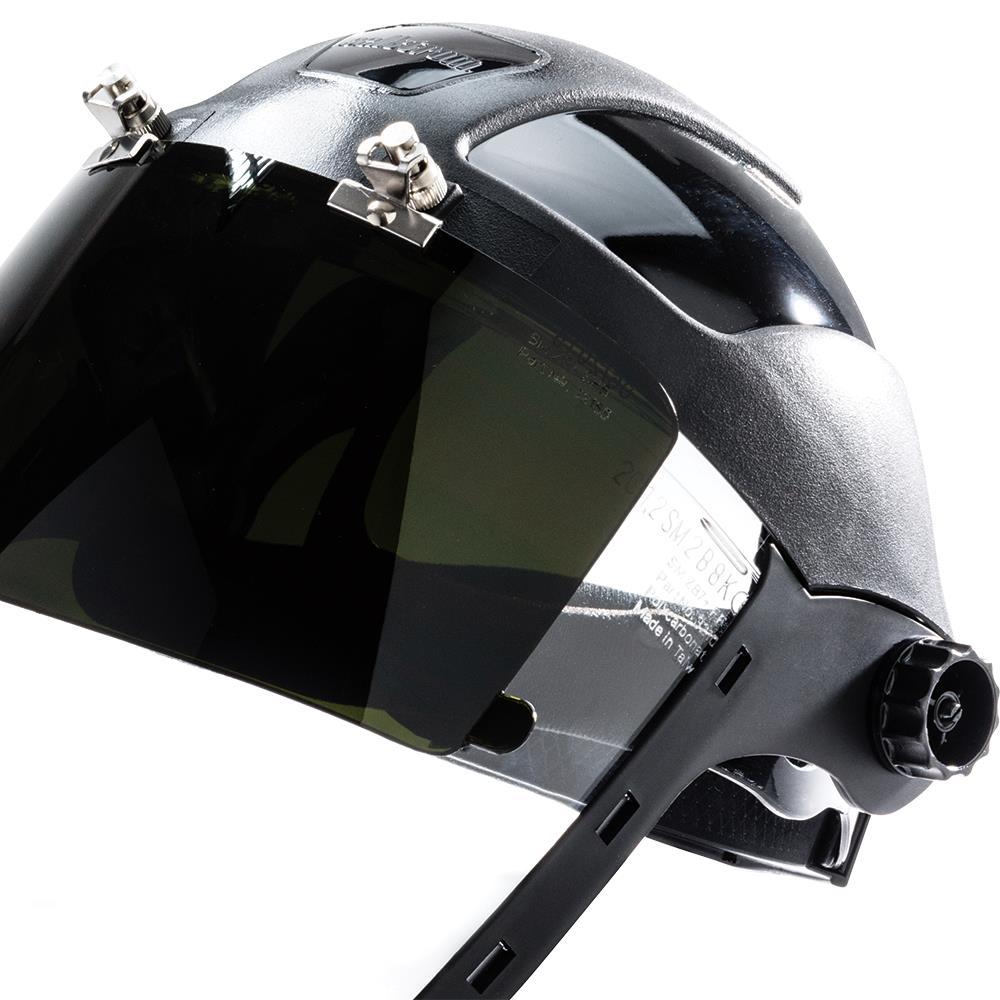 DP4 Series Premium Single Crown Face Shield &ndash; Ratcheting Suspension &ndash; Chin Guard &ndash; Shade 5 IR Flip-Up Visor product photo