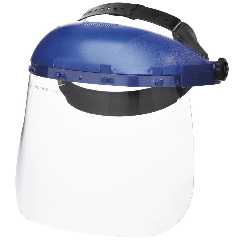 390 Premium Series Single Crown Face Shield - Ratcheting - Clear - Uncoated  - 8" x 12" x .040" product photo