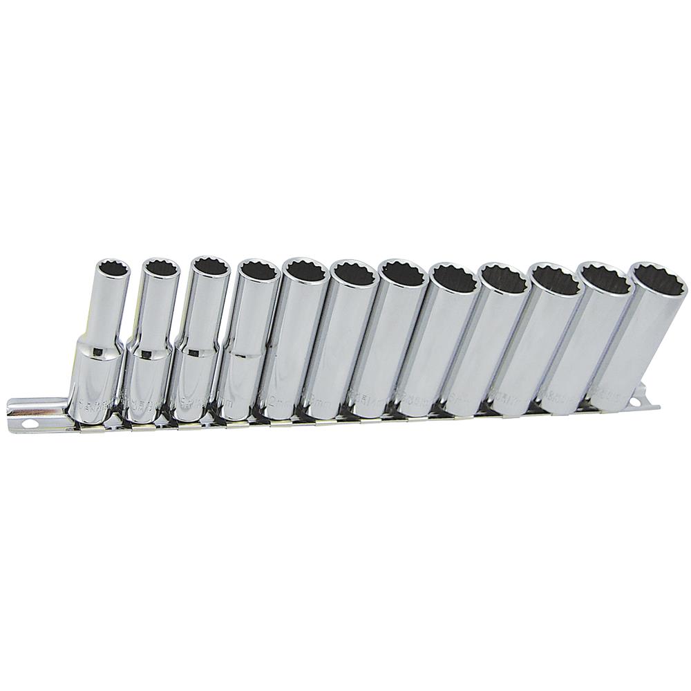 Jeu de 12 douilles profondes m&eacute;trique &agrave; prise de 3/8 po &ndash; 12 pans photo du produit
