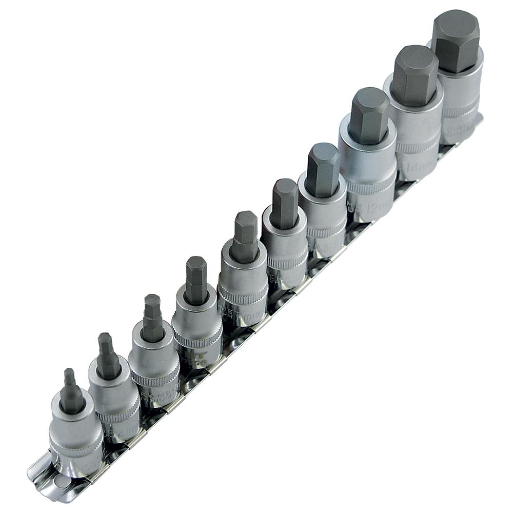Jeu de 10 douilles &agrave; embouts hexagonaux m&eacute;trique &agrave; prise de 3/8 po et 1/2 po photo du produit